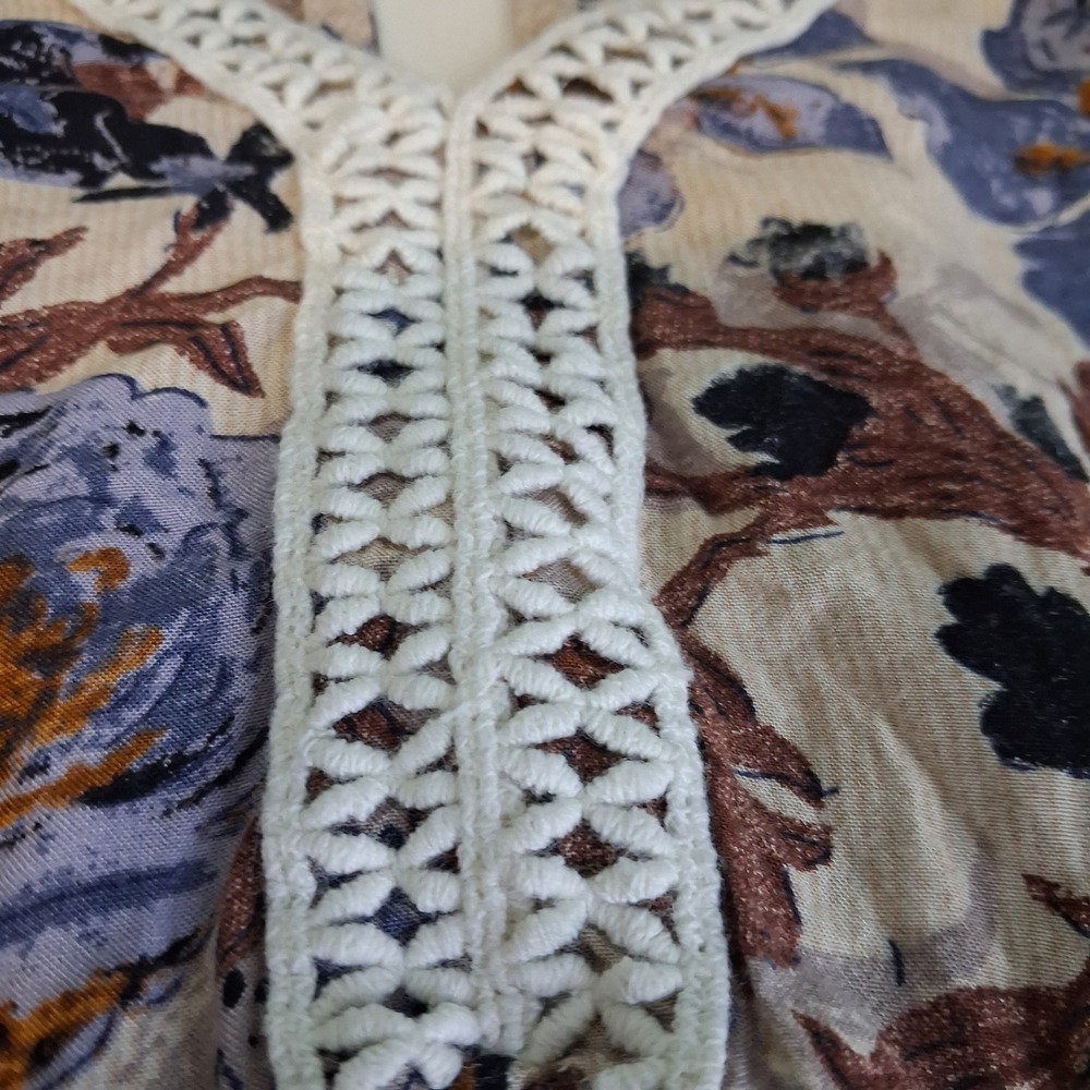 Umgee USA Floral Tunic Dress Medium Boho Crochet Lace V-Neck Bell Sleeve Blue - Picture 11 of 15